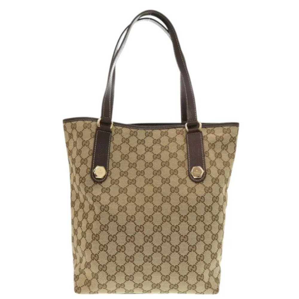 Gucci brown GG canvas leather tote bag